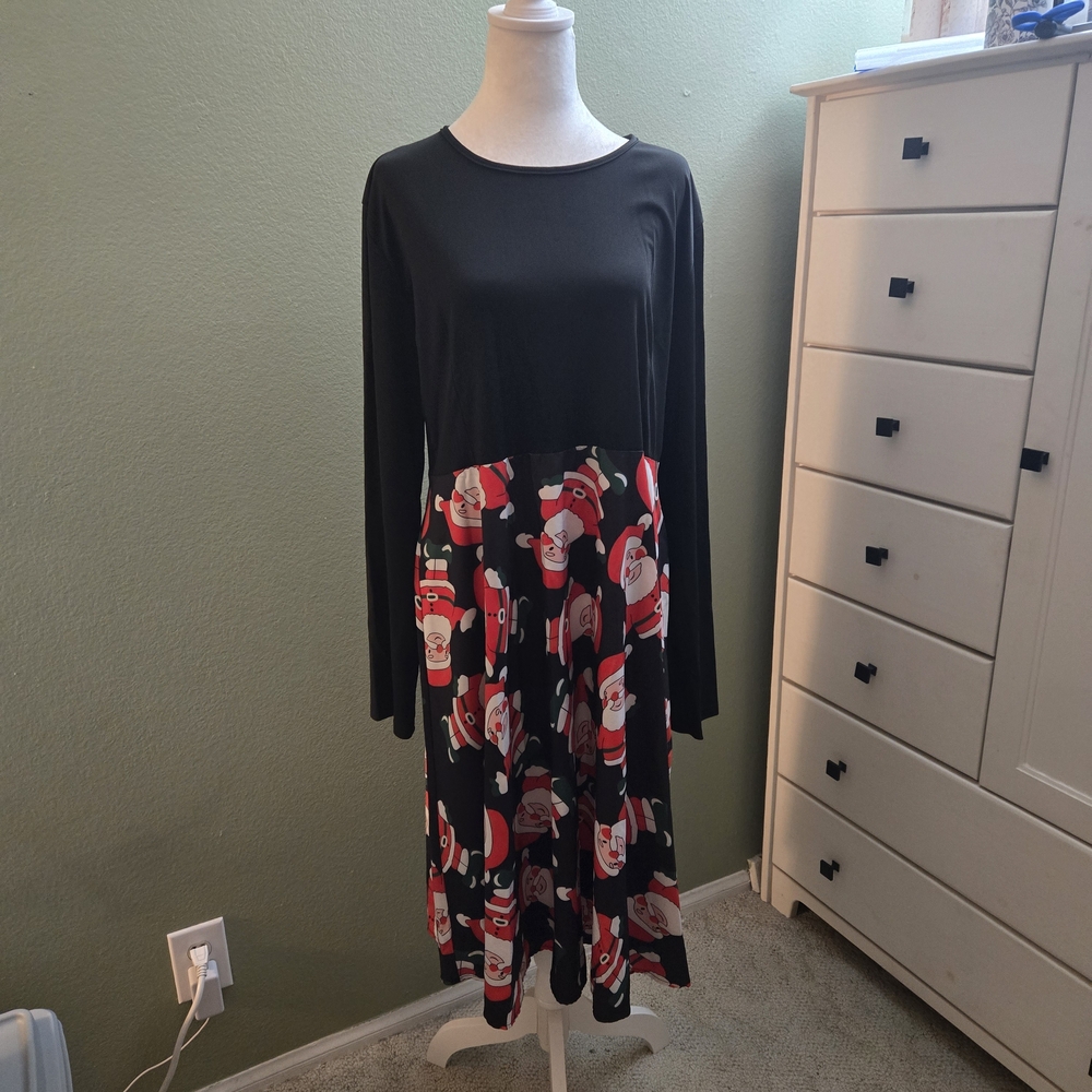 Rosegal Black & Red Santa Pattern Long Sleeve Dress